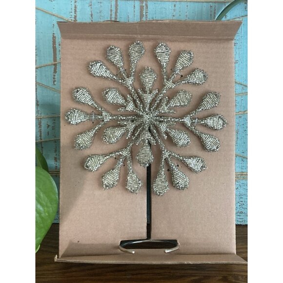 Pottery Barn Silver Hand Beaded Snowflake  Christmas Tree Topper Made In India - Picture 8 of 10